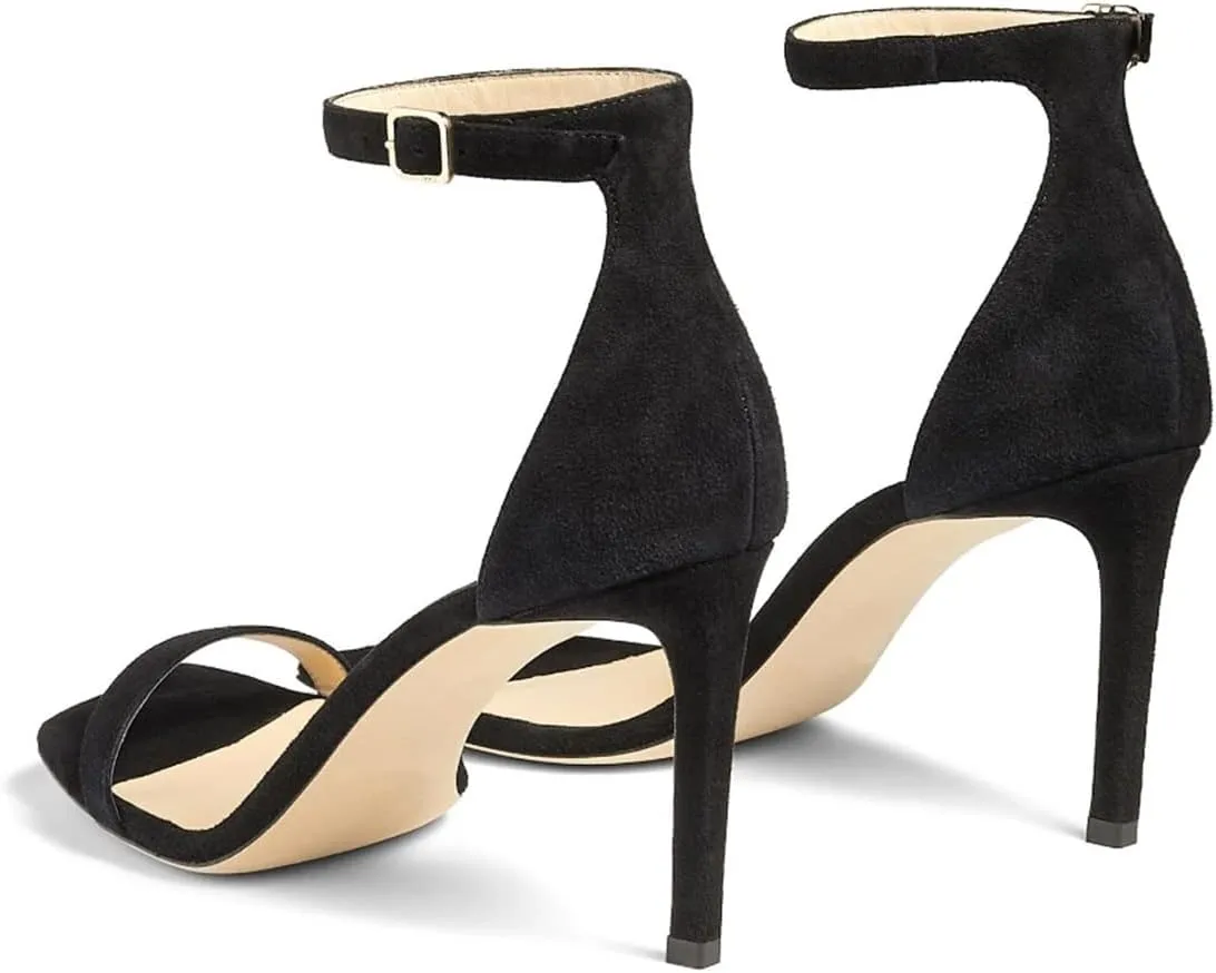 FOWT Women Glitter Ankle Strap Heeled Sandals Classic Square Open Toe Stiletto High Heels Buckle Party Wedding Bridal Summer Dress Shoes Size 4-15 US