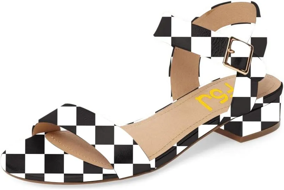 FSJ Women Casual Open Toe Block Low Heel Ankle Strap Sandals Comfort Summer Shoes Size 4-15 US