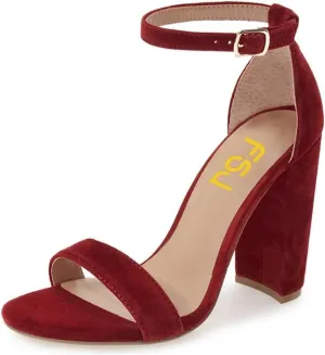 FSJ Women Classic Chunky High Heel Sandals Open Toe Ankle Strap Single Band Dress Shoe Size 4-15 US