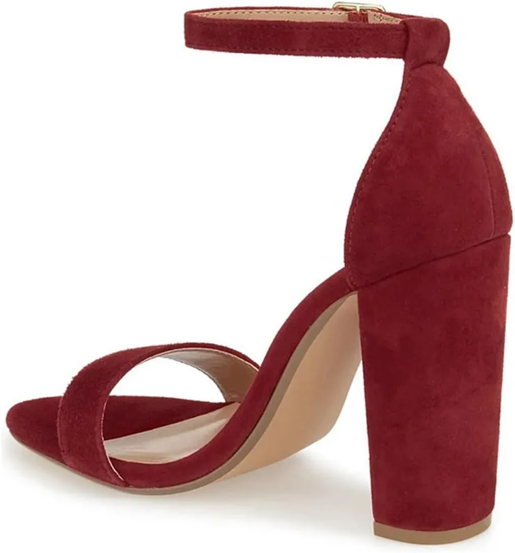 FSJ Women Classic Chunky High Heel Sandals Open Toe Ankle Strap Single Band Dress Shoe Size 4-15 US