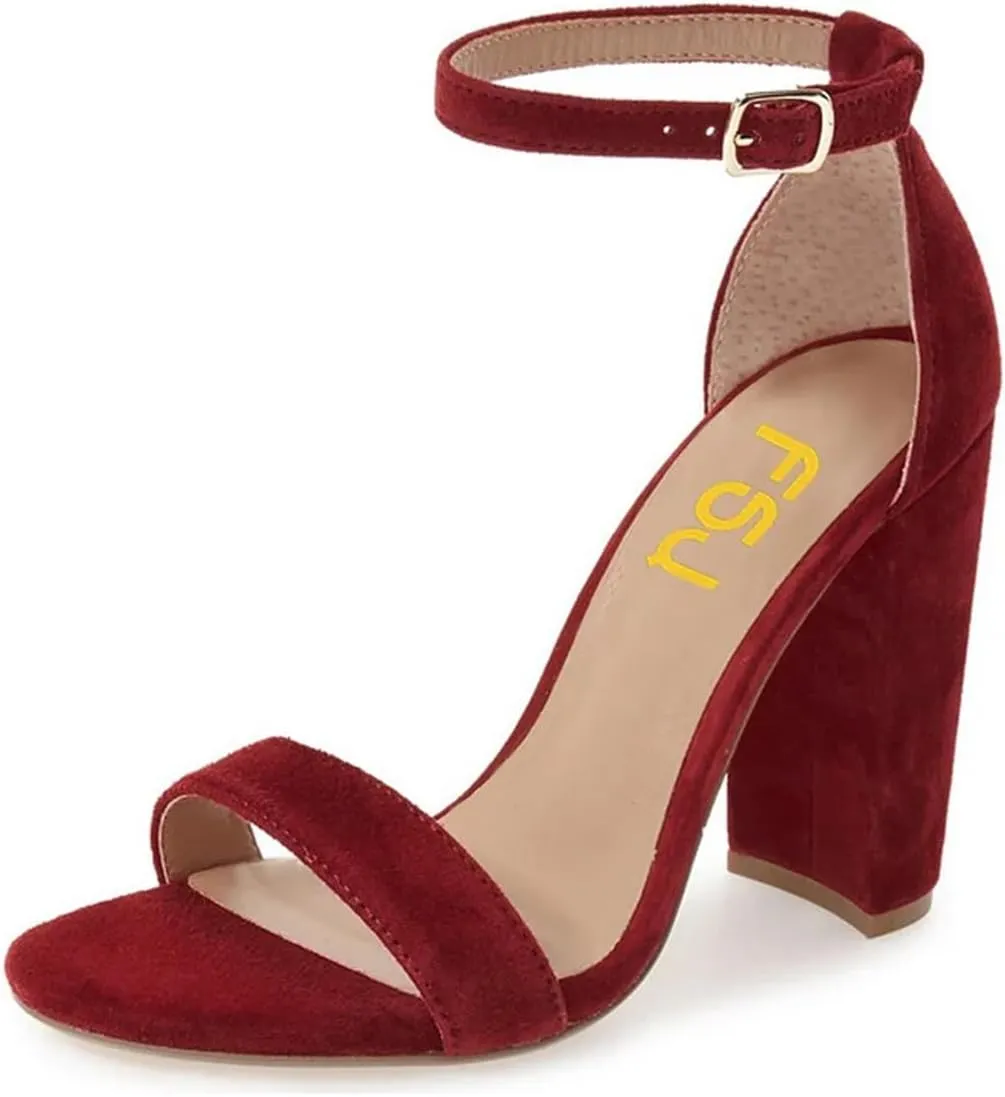 FSJ Women Classic Chunky High Heel Sandals Open Toe Ankle Strap Single Band Dress Shoe Size 4-15 US