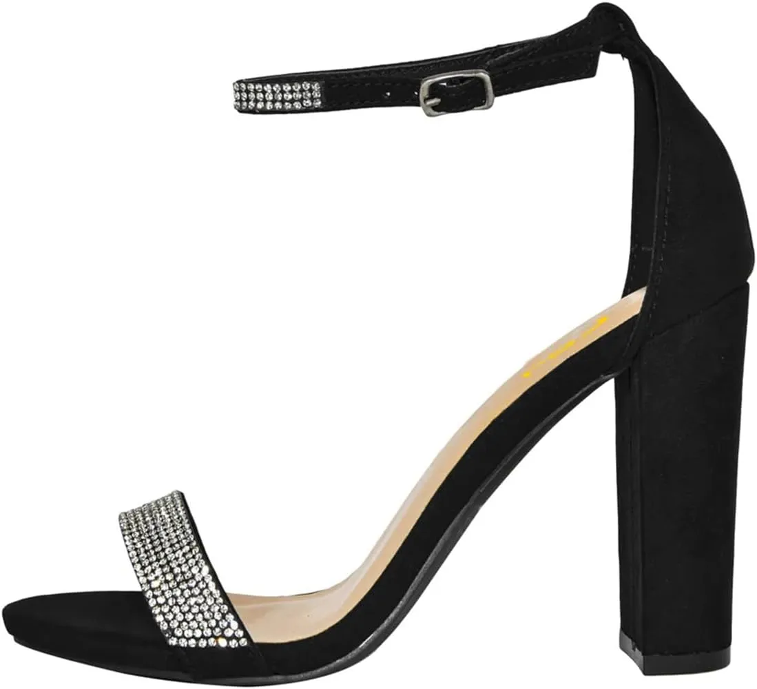 FSJ Women Classic Chunky High Heel Sandals Open Toe Ankle Strap Single Band Dress Shoe Size 4-15 US