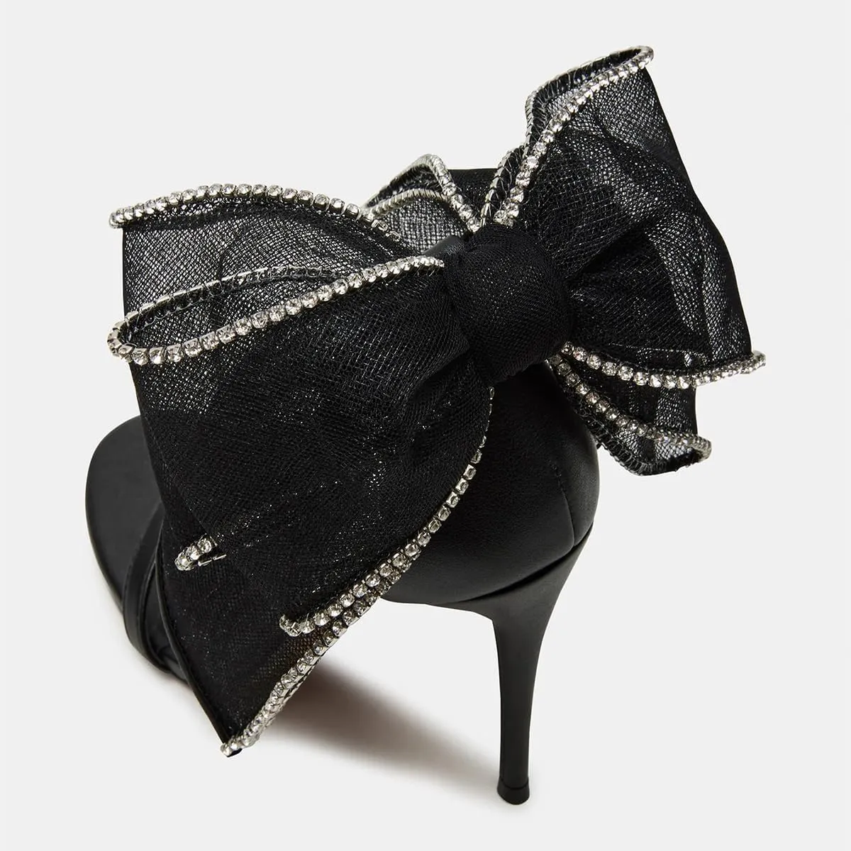 FSJ Women Cute Bow Heeled Sandals Open Toe Stiletto Heels One Strap Bridal Wedding Mesh Rhinestone Pearl Bow Knot Dress Shoes Size 4-16 US