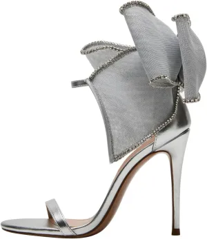FSJ Women Cute Bow Heeled Sandals Open Toe Stiletto Heels One Strap Bridal Wedding Mesh Rhinestone Pearl Bow Knot Dress Shoes Size 4-16 US