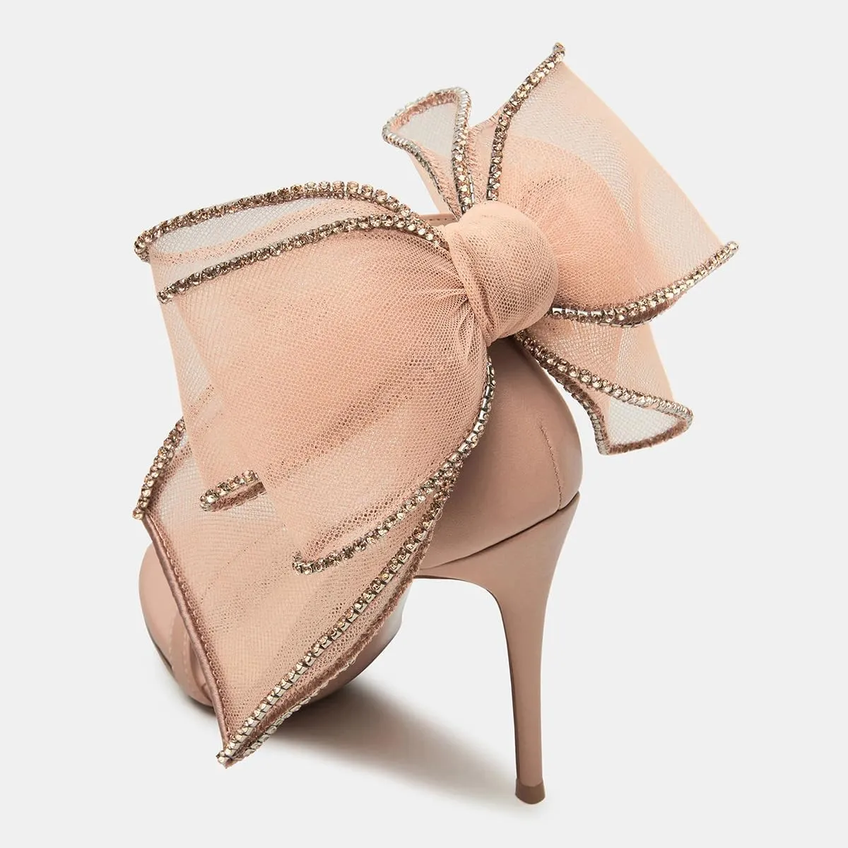 FSJ Women Cute Bow Heeled Sandals Open Toe Stiletto Heels One Strap Bridal Wedding Mesh Rhinestone Pearl Bow Knot Dress Shoes Size 4-16 US