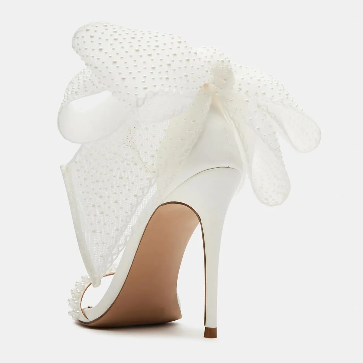 FSJ Women Cute Bow Heeled Sandals Open Toe Stiletto Heels One Strap Bridal Wedding Mesh Rhinestone Pearl Bow Knot Dress Shoes Size 4-16 US