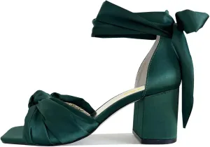 FSJ Women Lace Up Chunky Heel Strappy Sandals Square Open Toe Knot Comfortable Tie Up Block Heel Satin Bride Wedding Dress Shoes Size 4-16 US