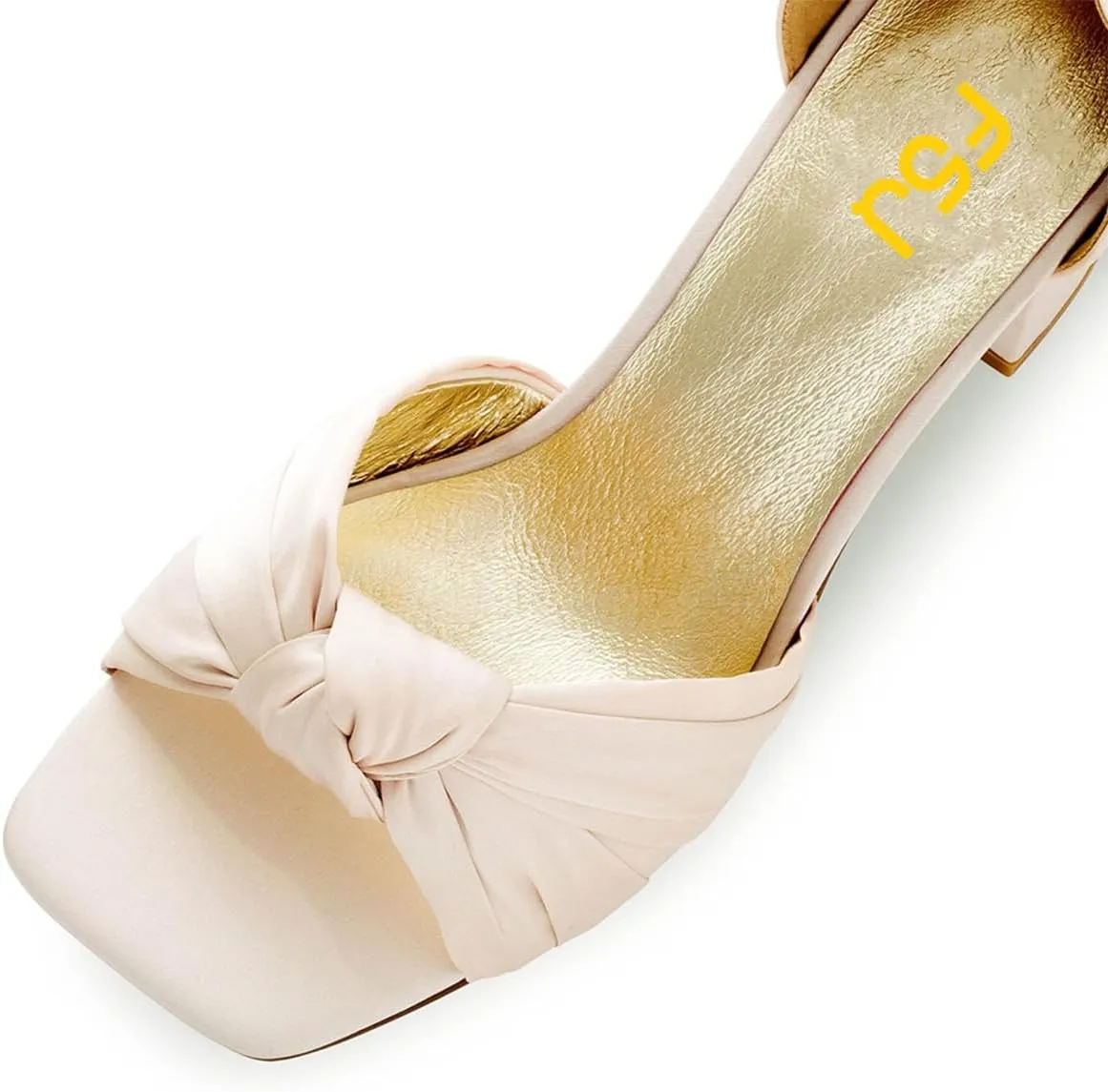 FSJ Women Lace Up Chunky Heel Strappy Sandals Square Open Toe Knot Comfortable Tie Up Block Heel Satin Bride Wedding Dress Shoes Size 4-16 US