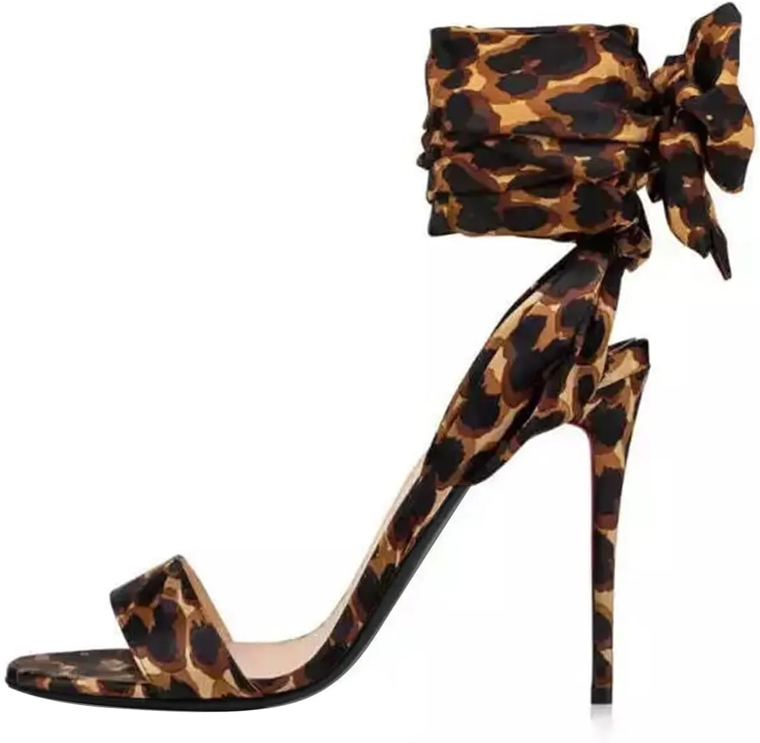 FSJ Women Open Toe Stiletto High Heel Sandals Lace-up Cute Satin Bowknot Heeled Sandals Sexy Strappy Summer Wedding Party Dress Shoes Size 4-16 US