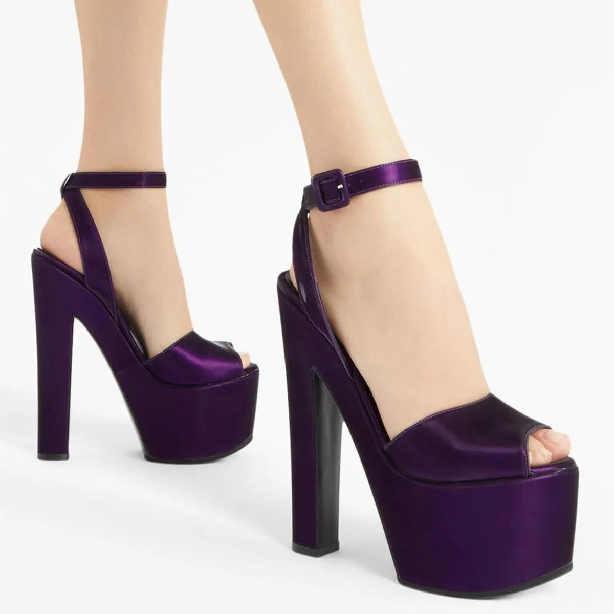 FSJ Women Super High Block Chunky Platform Heel Peep Toe Ankle Strap Sandals Sexy Slingback Buckle Prom Pump Shoes Size 4-16 US