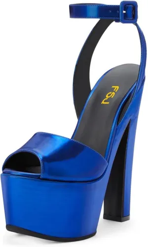 FSJ Women Super High Block Chunky Platform Heel Peep Toe Ankle Strap Sandals Sexy Slingback Buckle Prom Pump Shoes Size 4-16 US