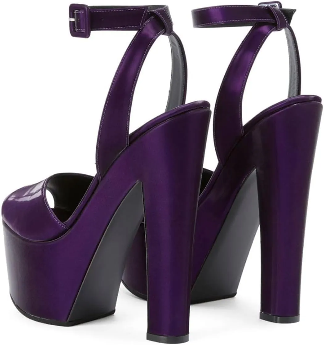 FSJ Women Super High Block Chunky Platform Heel Peep Toe Ankle Strap Sandals Sexy Slingback Buckle Prom Pump Shoes Size 4-16 US