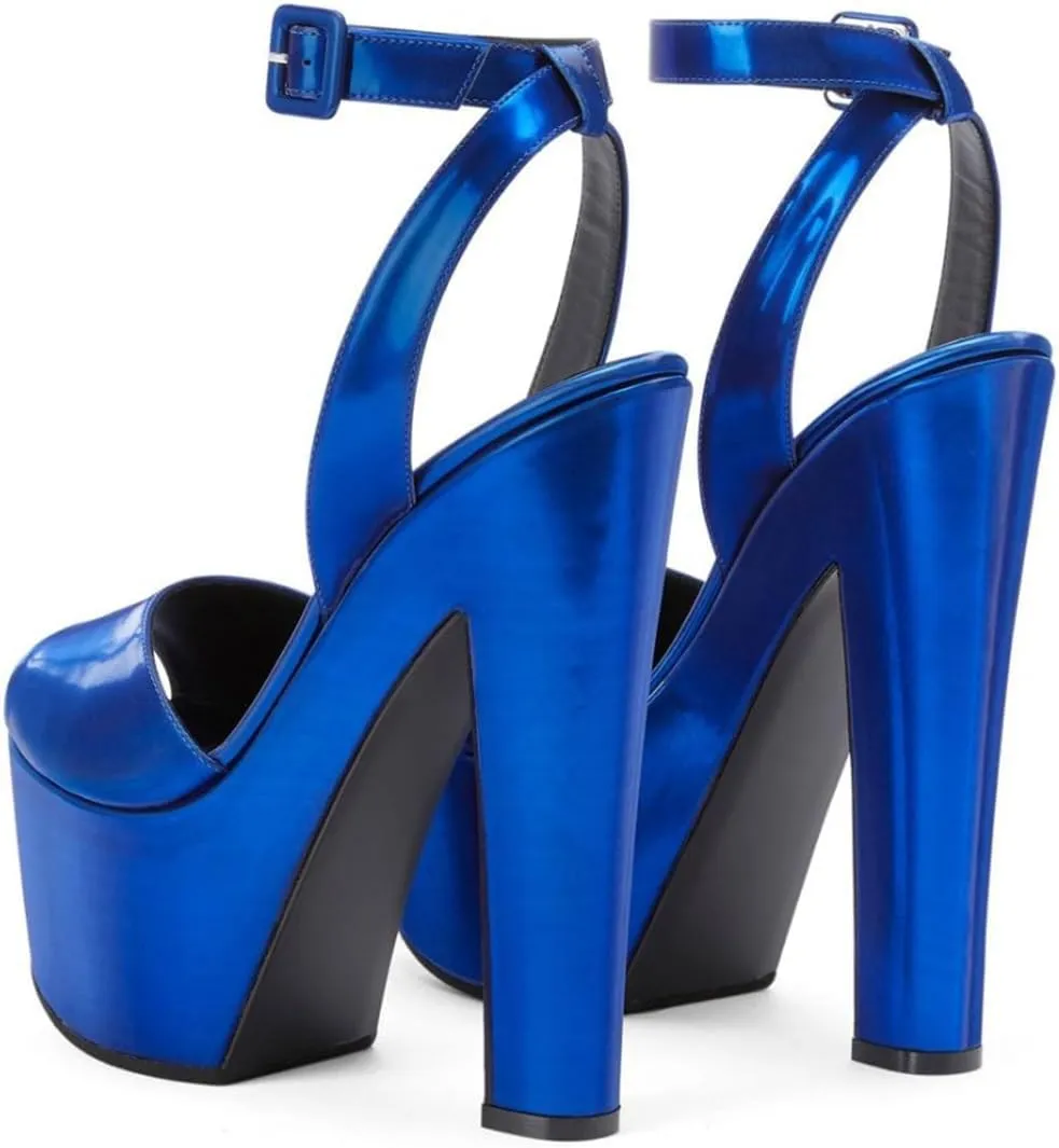 FSJ Women Super High Block Chunky Platform Heel Peep Toe Ankle Strap Sandals Sexy Slingback Buckle Prom Pump Shoes Size 4-16 US