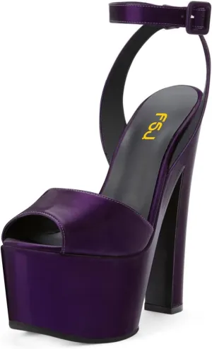 FSJ Women Super High Block Chunky Platform Heel Peep Toe Ankle Strap Sandals Sexy Slingback Buckle Prom Pump Shoes Size 4-16 US