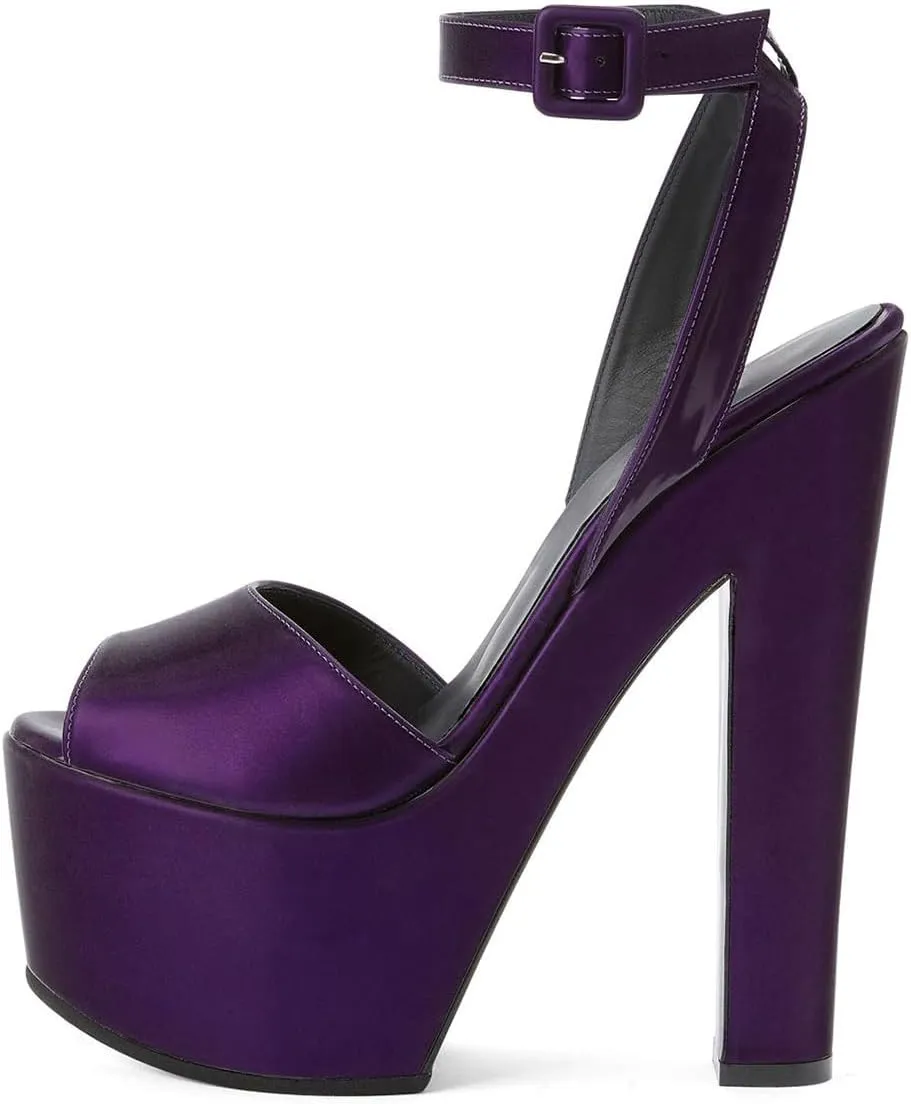 FSJ Women Super High Block Chunky Platform Heel Peep Toe Ankle Strap Sandals Sexy Slingback Buckle Prom Pump Shoes Size 4-16 US