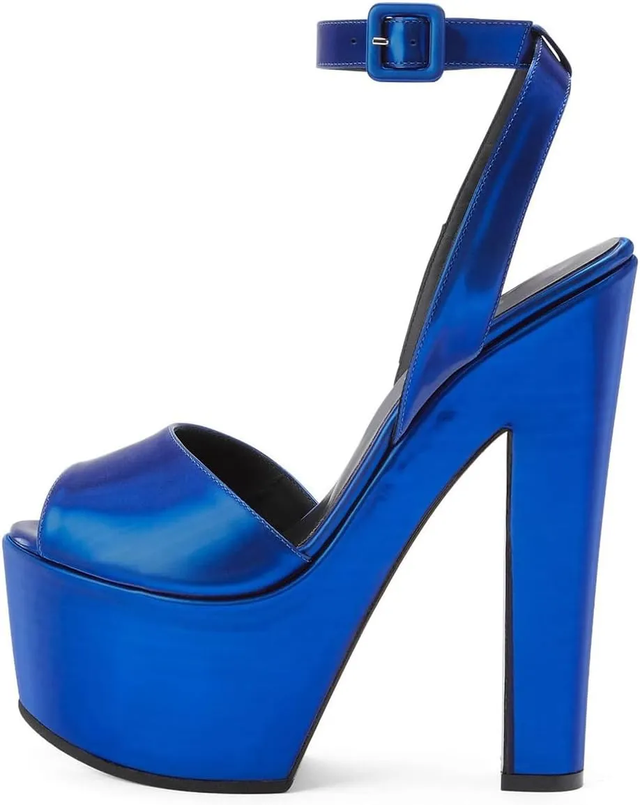 FSJ Women Super High Block Chunky Platform Heel Peep Toe Ankle Strap Sandals Sexy Slingback Buckle Prom Pump Shoes Size 4-16 US