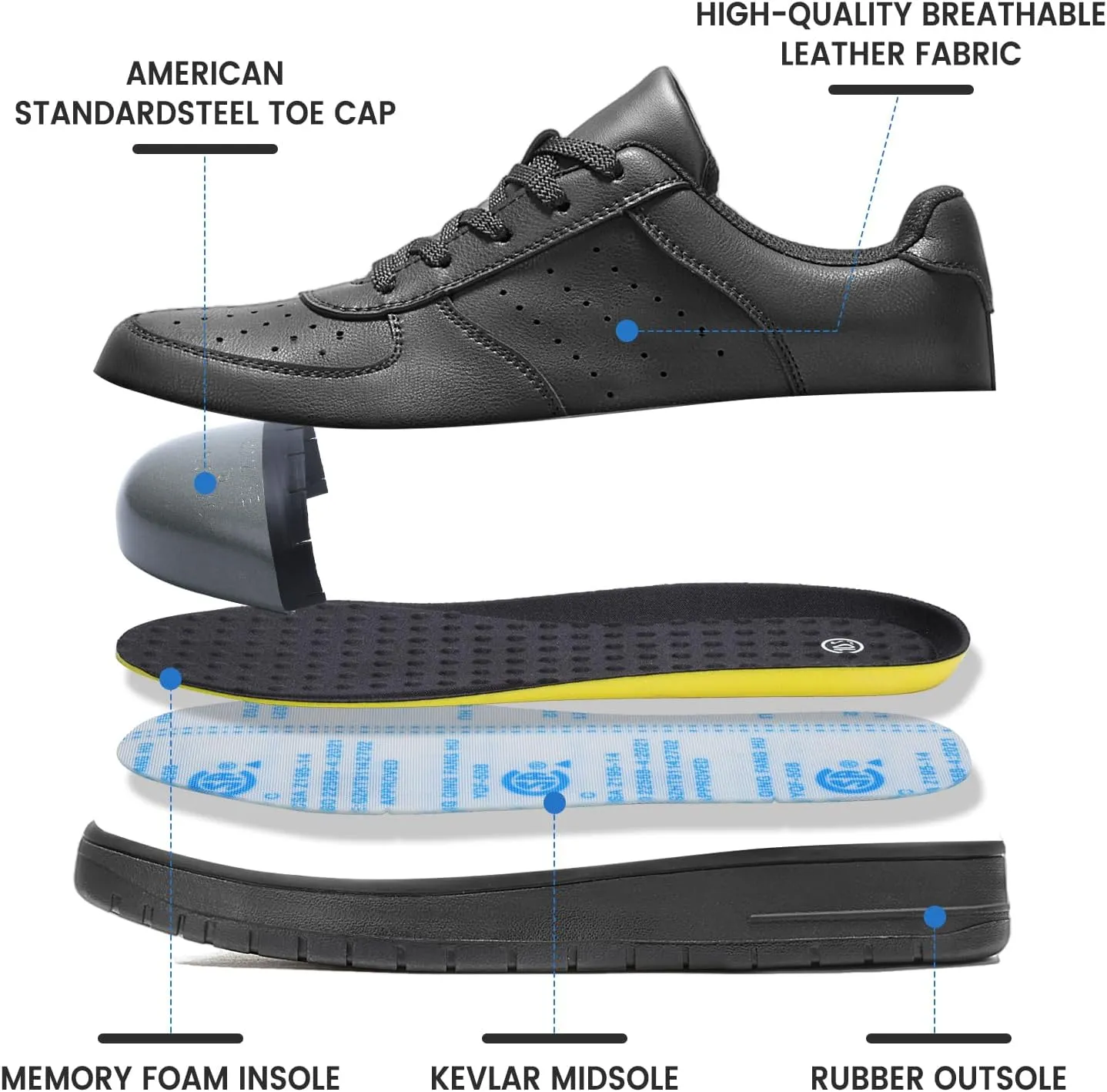 Furuian High Top Steel Toe Shoes for Men Comfortable Safety Shoes Lace Up Work Shoes