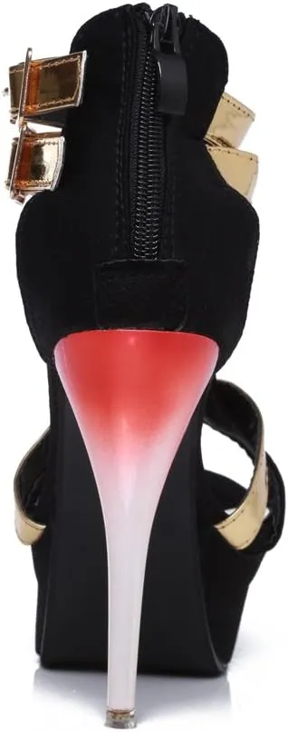 GATUXUS Open Toe Women Platform High Heel Shoes Strappy Pump for Party Prom