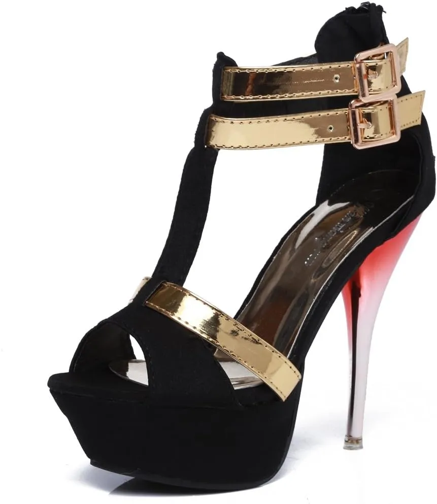 GATUXUS Open Toe Women Platform High Heel Shoes Strappy Pump for Party Prom
