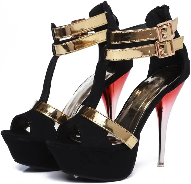 GATUXUS Open Toe Women Platform High Heel Shoes Strappy Pump for Party Prom