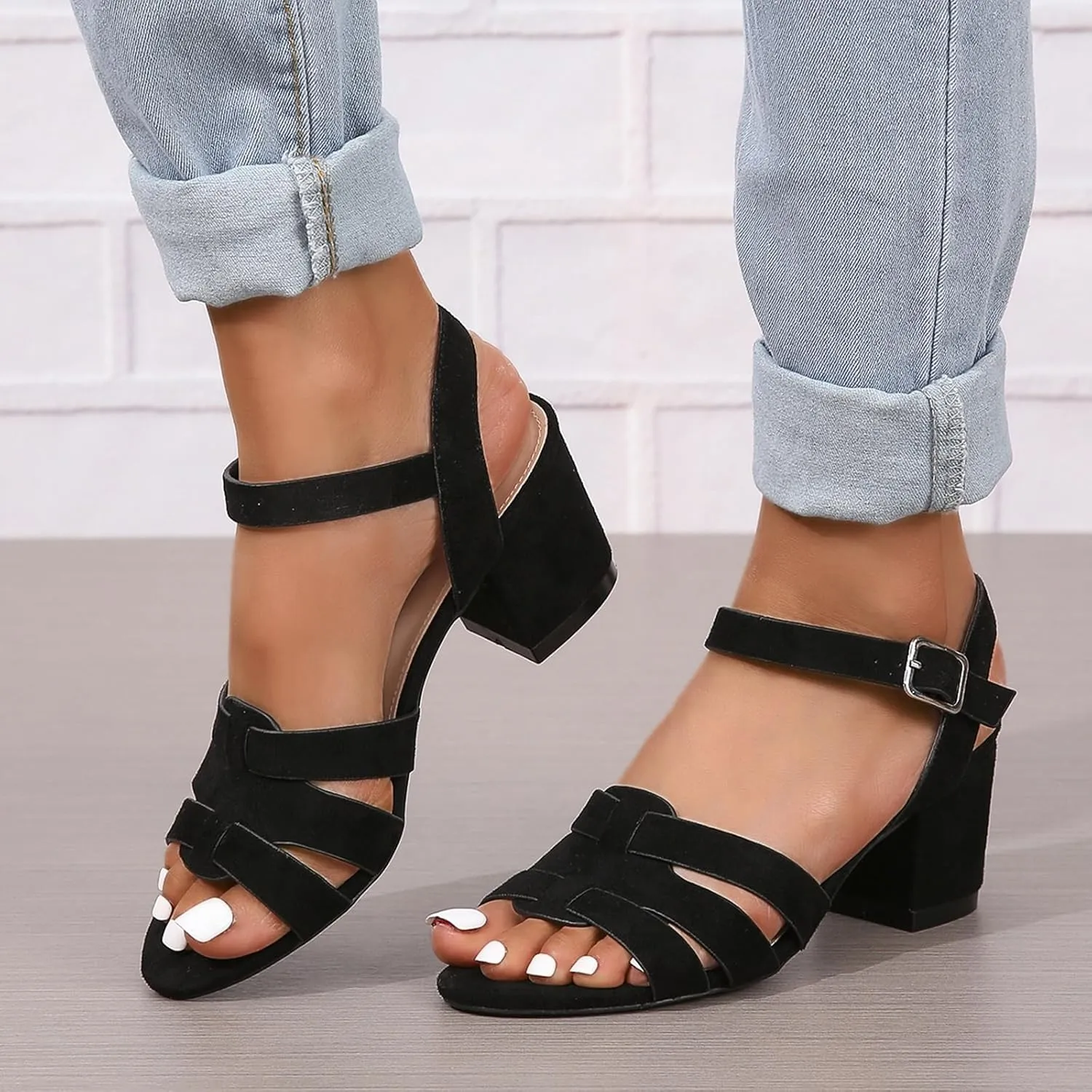 Generic Women's Strappy Low Chunky Block Heel Sandals Pumps Open Toe Wedding Party Dress Shoes