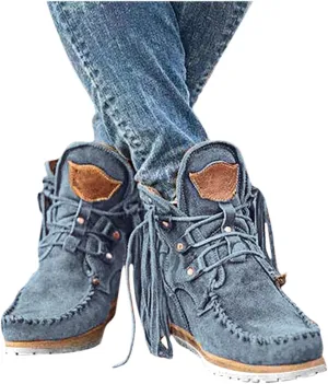 Gibobby Boots for Women Low Heel V-Cut Flat Ankle Boots Comfort Combat Boots Fall Winter Boots Shoes