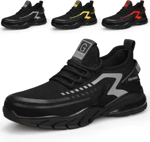 GLANOUDUN Steel Toe Shoes for Men Lightweight Work Shoes for Men Black Steel Toe Sneakers Comfortable Safety Tennis Sneakers Indestructible Men's Safety Footwear Industrial Construction