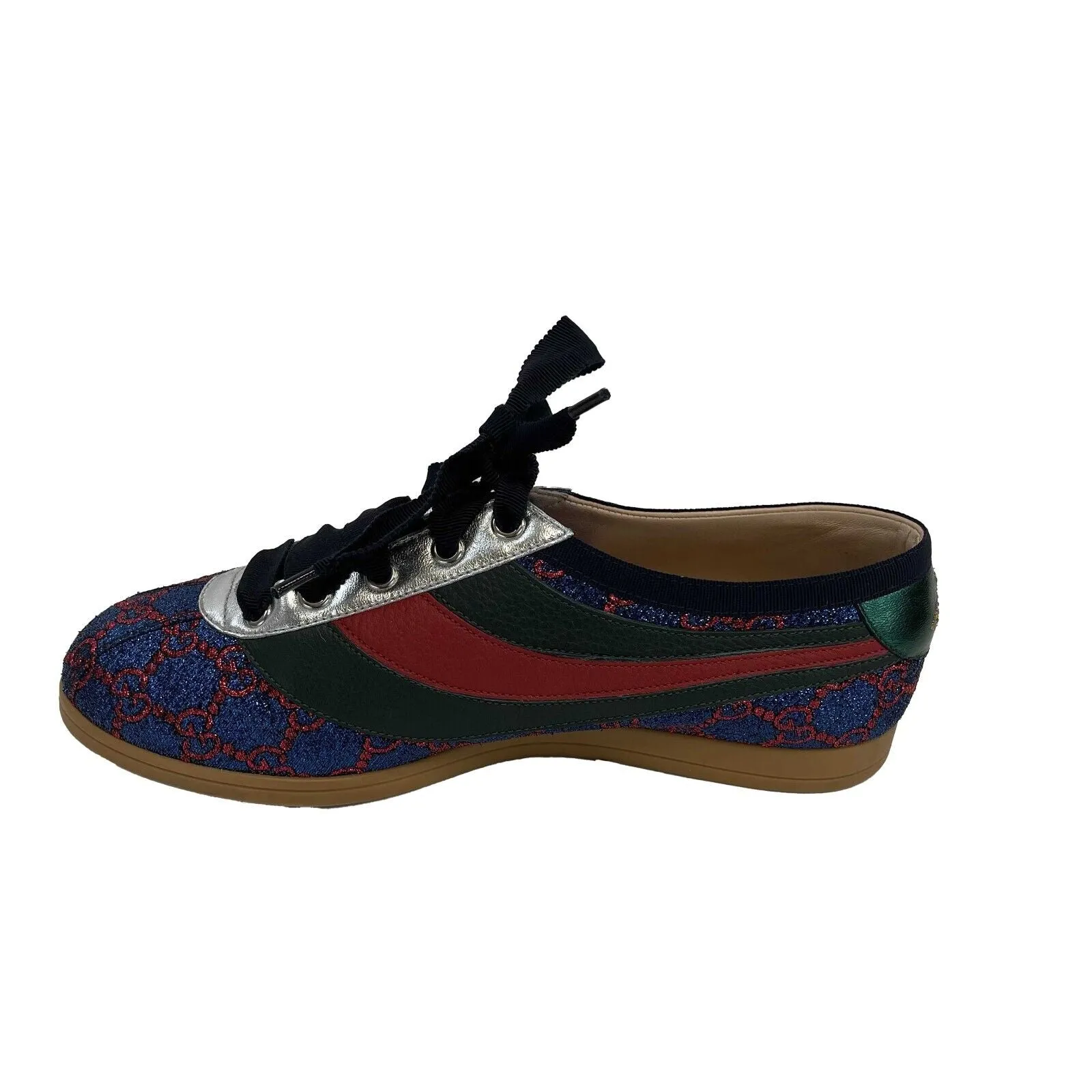 Gucci - Womens Multicolor Lace Up Lurex Fabric Leather Web Low Top Sneakers US 8