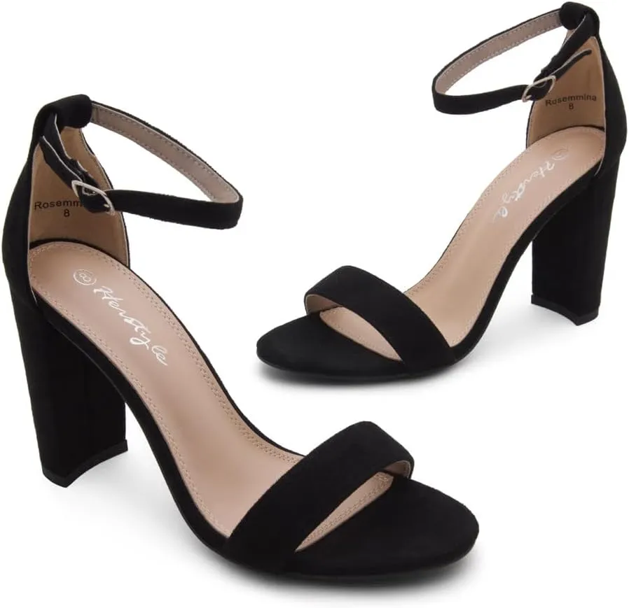 Herstyle Womens Chunky Block Heels  Open Toe Ankle Strap Sandals, 3.75 Inch High Heels for Wedding, Party & Dressy Occasions  Comfortable Strappy Dress Shoes