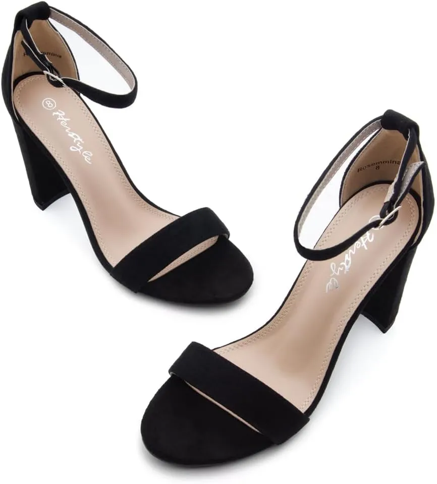 Herstyle Womens Chunky Block Heels  Open Toe Ankle Strap Sandals, 3.75 Inch High Heels for Wedding, Party & Dressy Occasions  Comfortable Strappy Dress Shoes