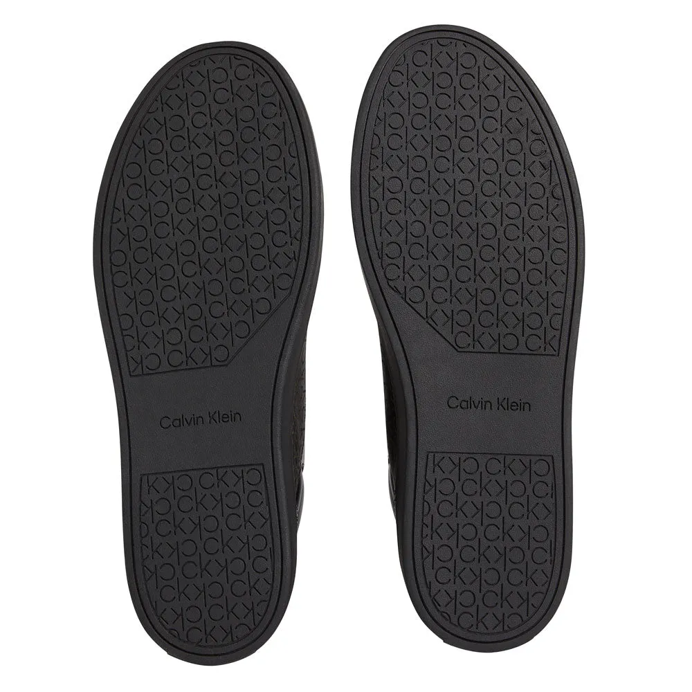 High Top Lace Up With Zip Mono Leather Sneakers- Black
