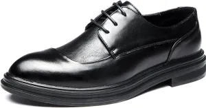 HOOENG Oxford Shoes for Men Lace Up Derby Shoes Round Burnished Toe Vegan Leather Block Heel Anti-Slip Non Slip Resistant Rubber Sole Business (Color : Black, Size : 10)