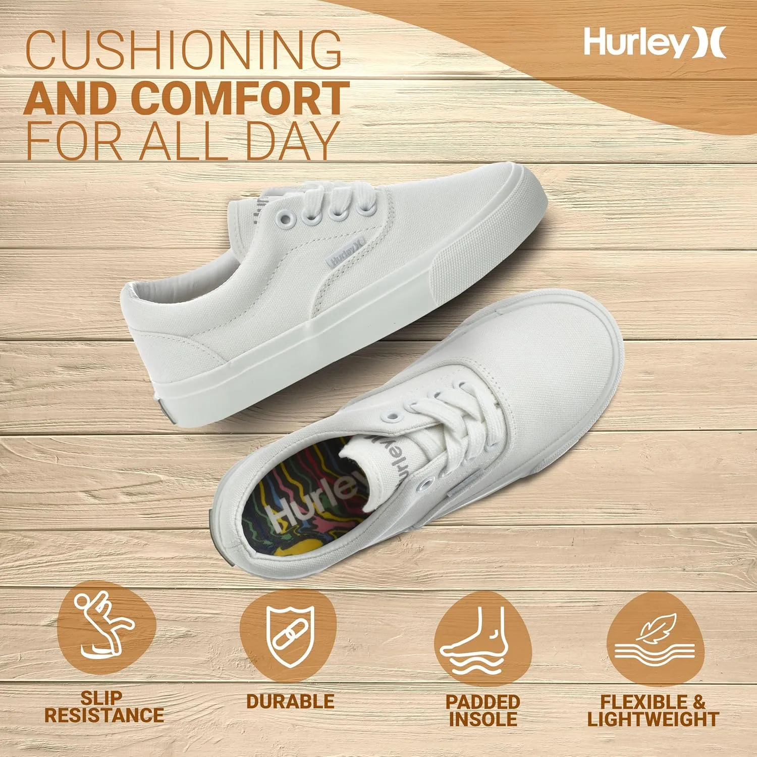 Hurley Marley Kids Lace Up Canvas Sneakers  Low Cut Skateboarding Shoes for Kids, Sports Shoes for Boys and Girls