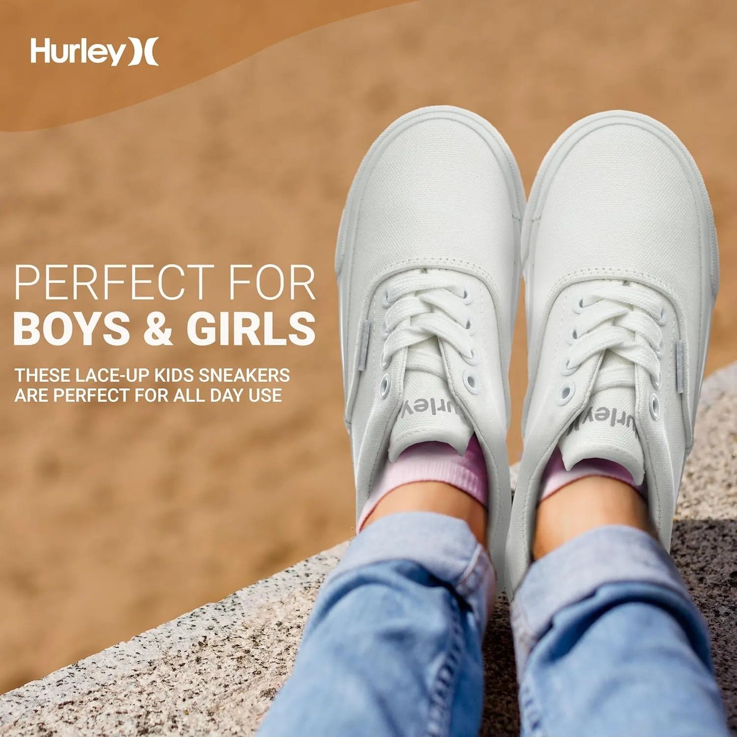 Hurley Marley Kids Lace Up Canvas Sneakers  Low Cut Skateboarding Shoes for Kids, Sports Shoes for Boys and Girls