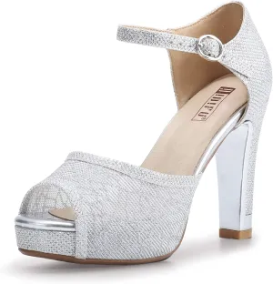IDIFU Women's IN4 Mary Platform Chunky High Heels Sandals Peep Toe Dress Wedding Bridal Shoes For Women Bride Bridesmaid
