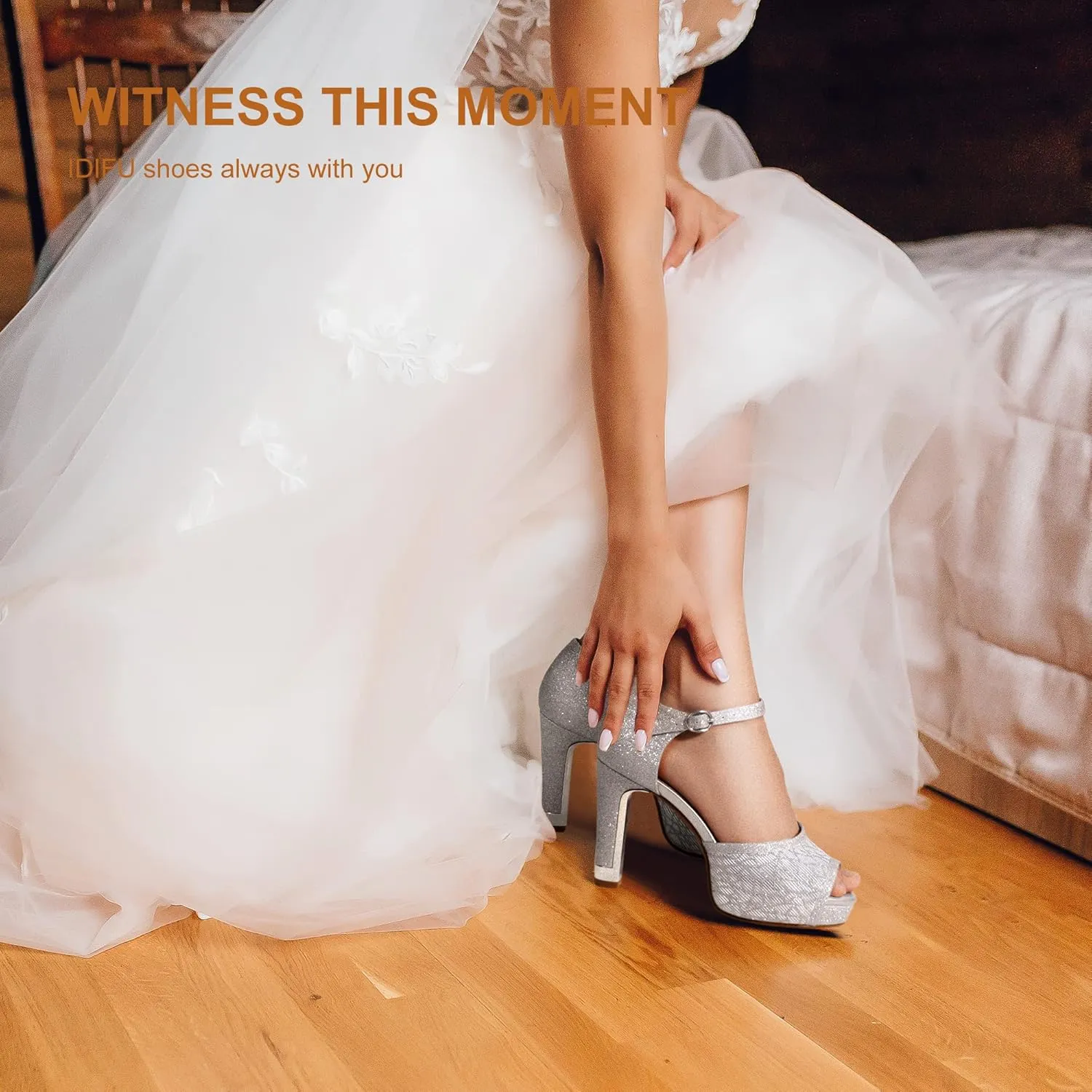 IDIFU Women's IN4 Mary Platform Chunky High Heels Sandals Peep Toe Dress Wedding Bridal Shoes For Women Bride Bridesmaid