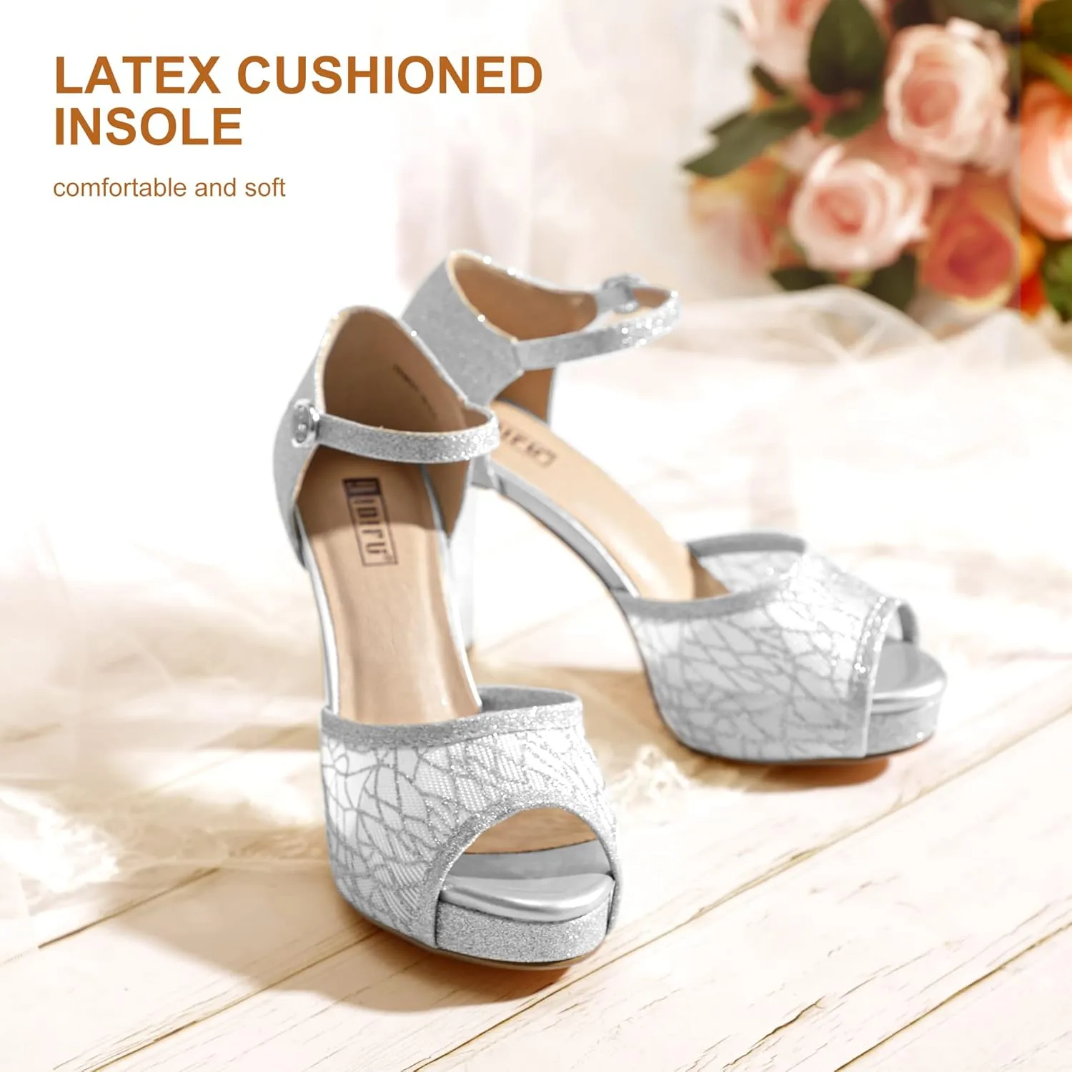 IDIFU Women's IN4 Mary Platform Chunky High Heels Sandals Peep Toe Dress Wedding Bridal Shoes For Women Bride Bridesmaid