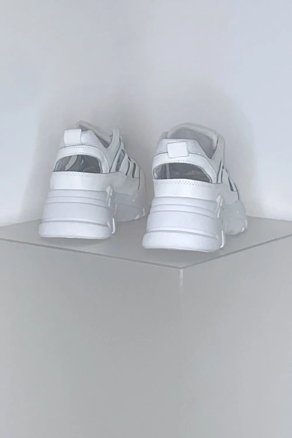 Jasmine White Mesh Holographic Trim Cut Out Chunky Trainers