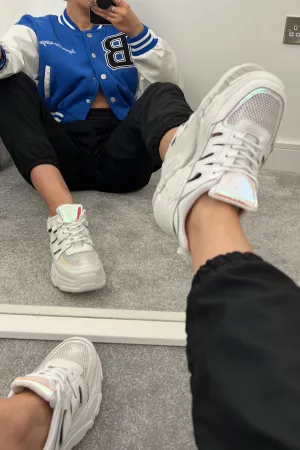 Jasmine White Mesh Holographic Trim Cut Out Chunky Trainers