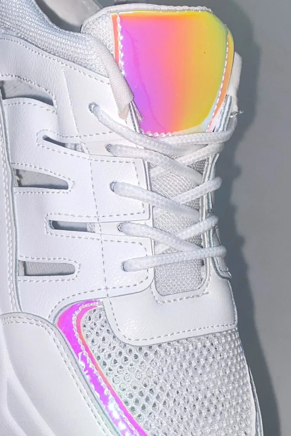 Jasmine White Mesh Holographic Trim Cut Out Chunky Trainers