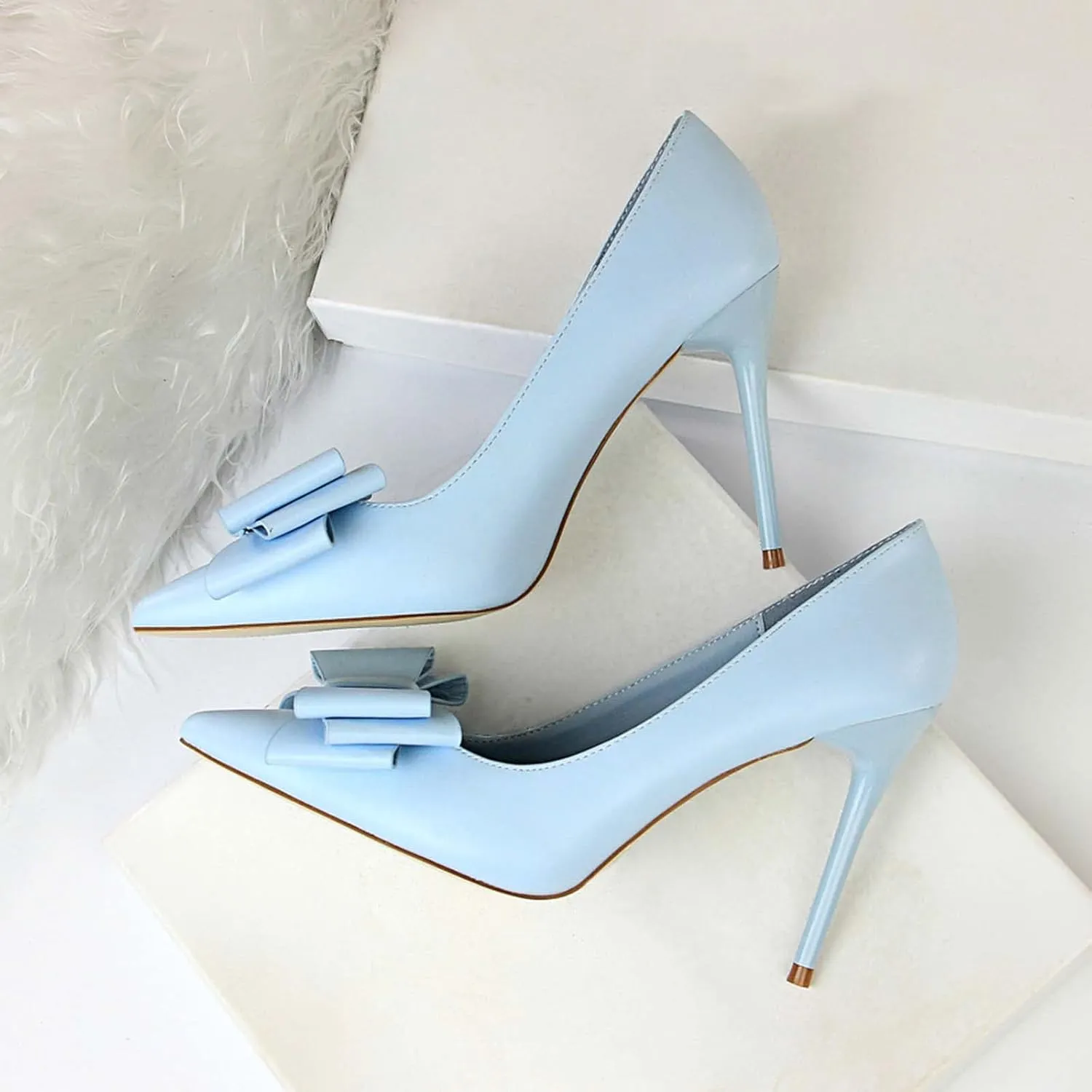 JOEupin Womens High Heels Pointed Toe Bowknot Slip-on Stiletto Evening Party Dress Pumps Shoes