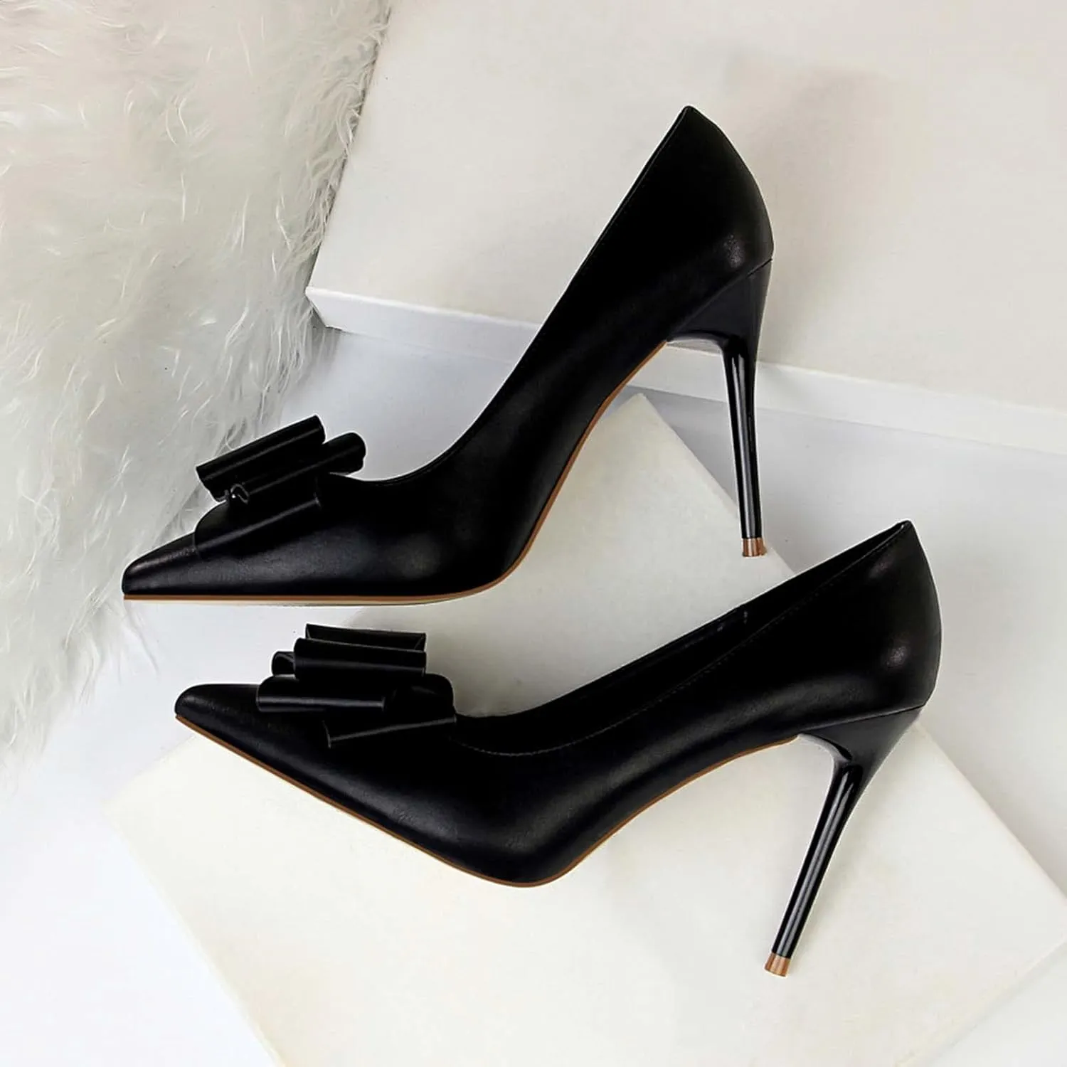JOEupin Womens High Heels Pointed Toe Bowknot Slip-on Stiletto Evening Party Dress Pumps Shoes