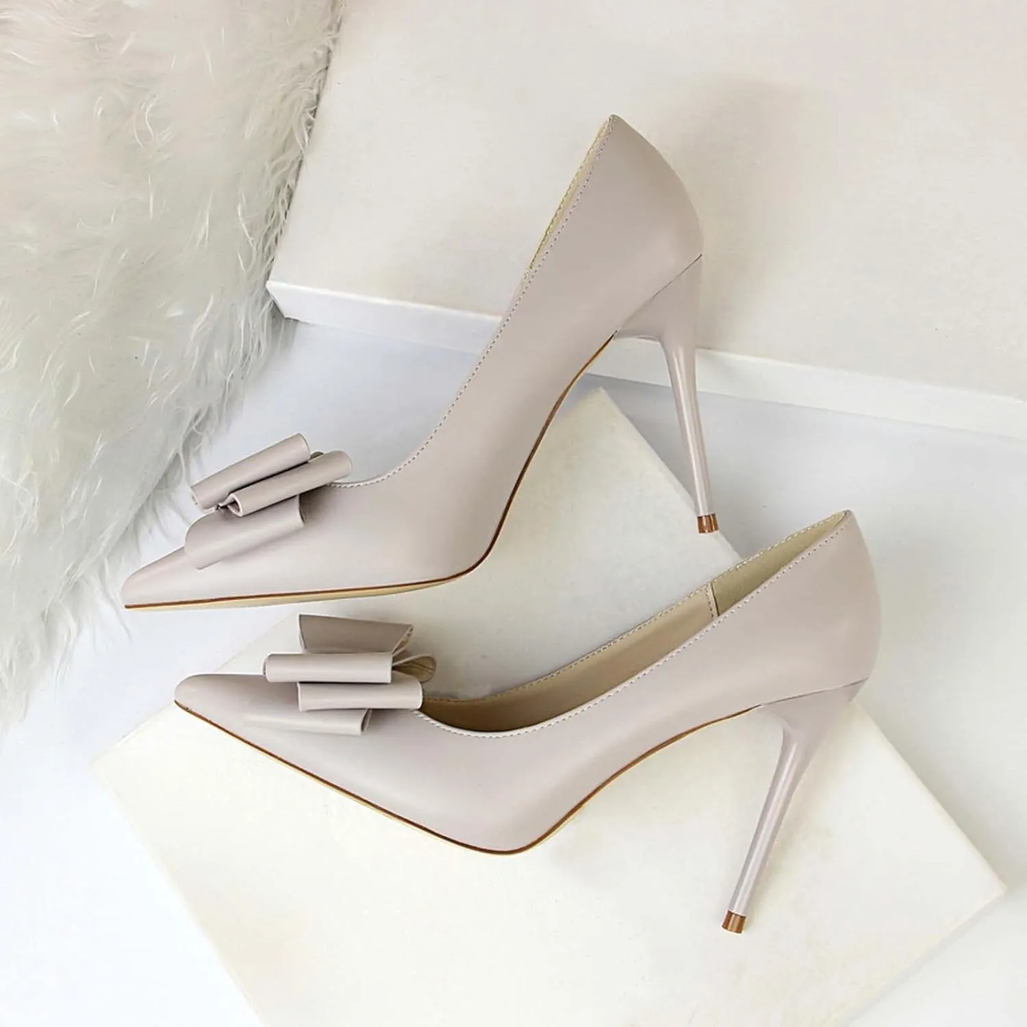 JOEupin Womens High Heels Pointed Toe Bowknot Slip-on Stiletto Evening Party Dress Pumps Shoes