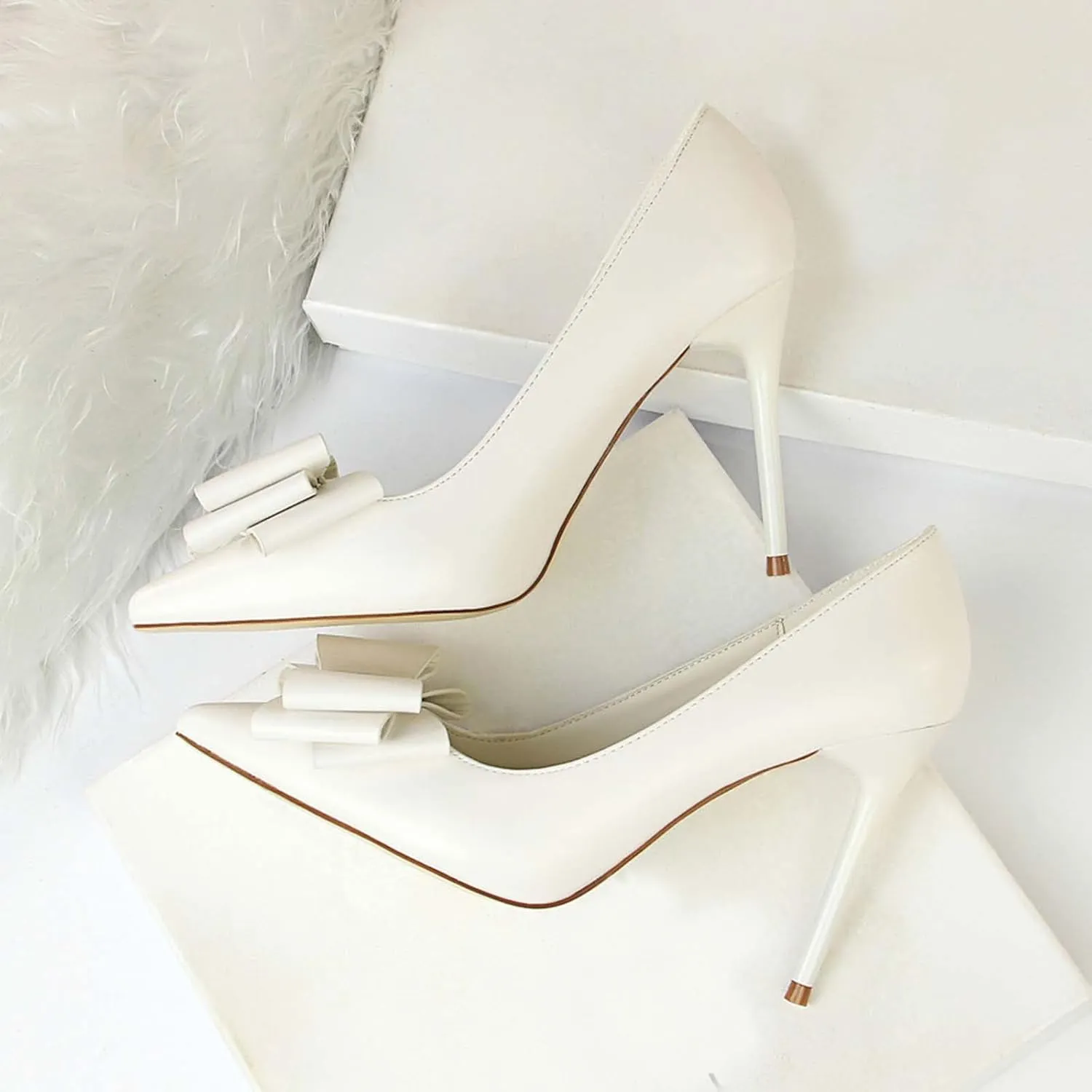 JOEupin Womens High Heels Pointed Toe Bowknot Slip-on Stiletto Evening Party Dress Pumps Shoes