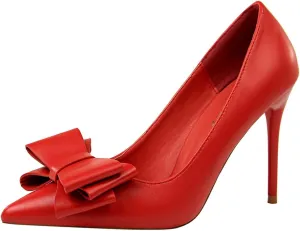 JOEupin Womens High Heels Pointed Toe Bowknot Slip-on Stiletto Evening Party Dress Pumps Shoes