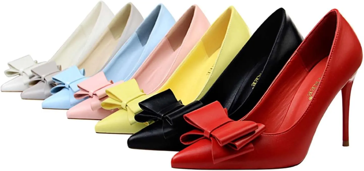 JOEupin Womens High Heels Pointed Toe Bowknot Slip-on Stiletto Evening Party Dress Pumps Shoes