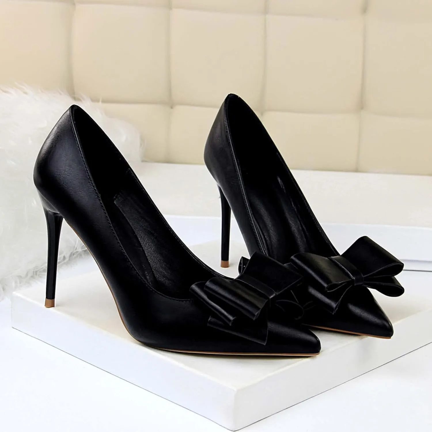 JOEupin Womens High Heels Pointed Toe Bowknot Slip-on Stiletto Evening Party Dress Pumps Shoes