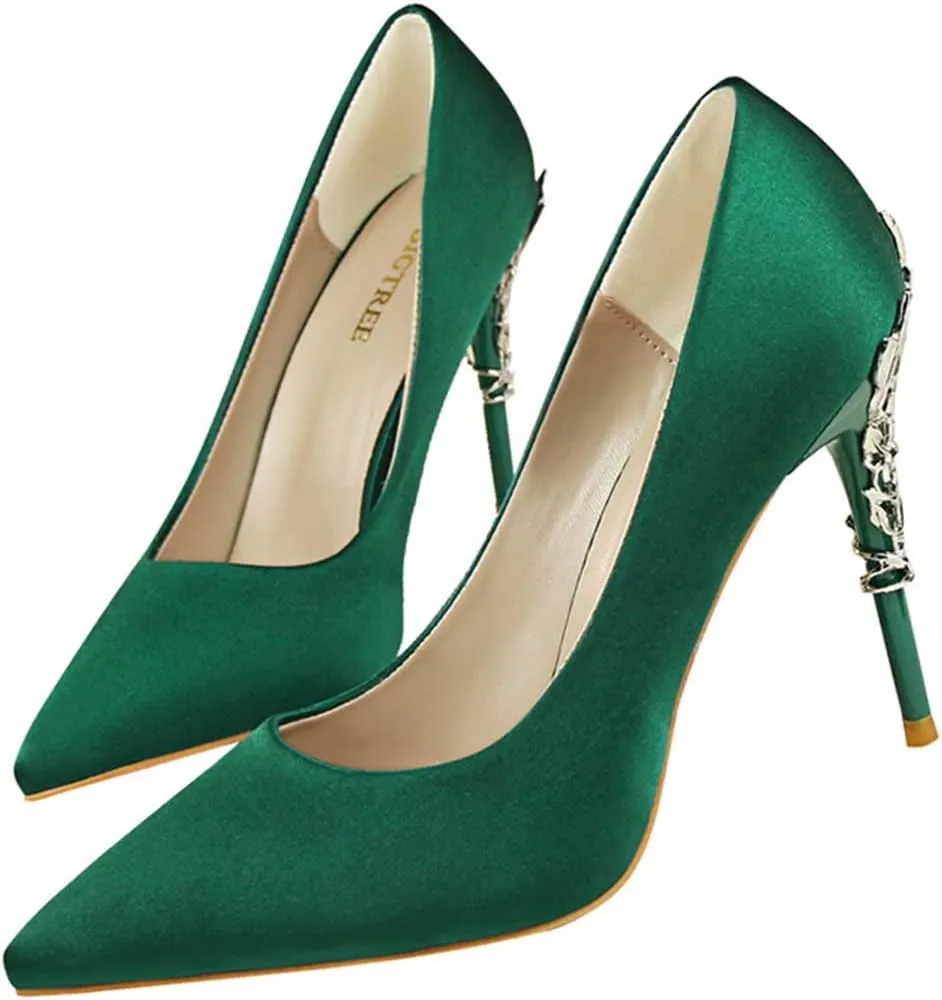 JOEupin Women's Satin Pointed Toe High Heel Dress Pump Shoes for Bridal Evening Party Pumps