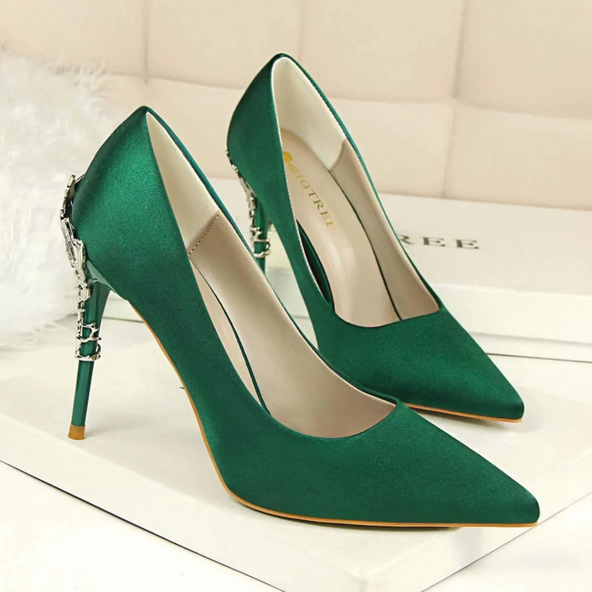 JOEupin Women's Satin Pointed Toe High Heel Dress Pump Shoes for Bridal Evening Party Pumps