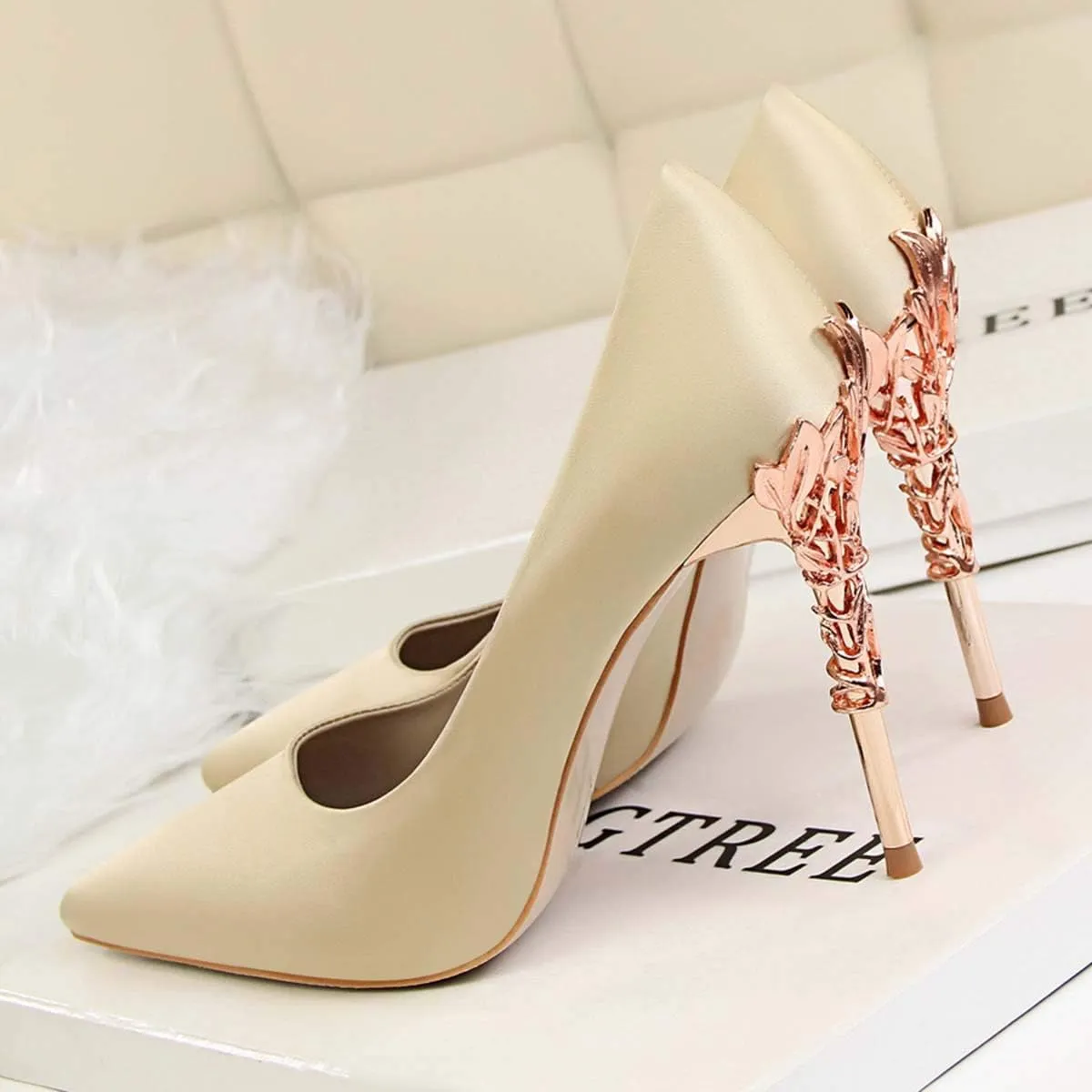 JOEupin Women's Satin Pointed Toe High Heel Dress Pump Shoes for Bridal Evening Party Pumps